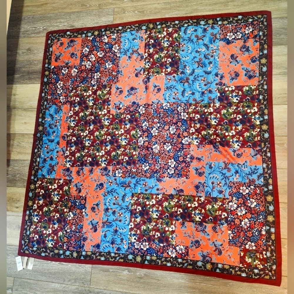 Loft Outlet Floral Square Scarf Maroon Pink And Blue Colors